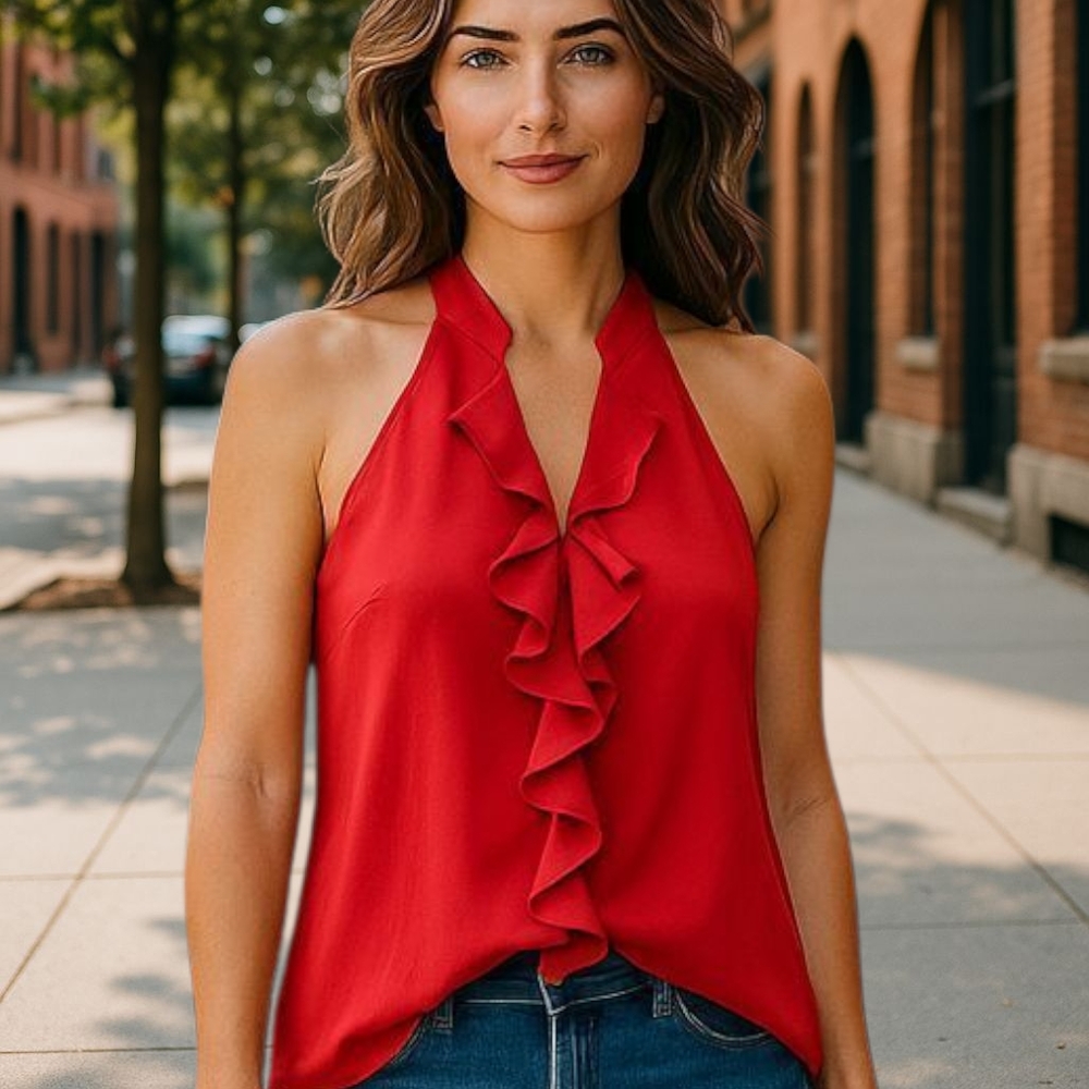 Express Red Ruffled Backless Tank Top